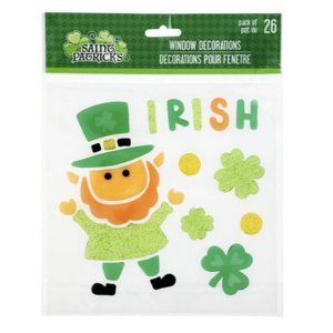 NEW Saint Patricks Day IRISH‎ Leprechaun Shamrocks Window Gel Clings Stickers 26